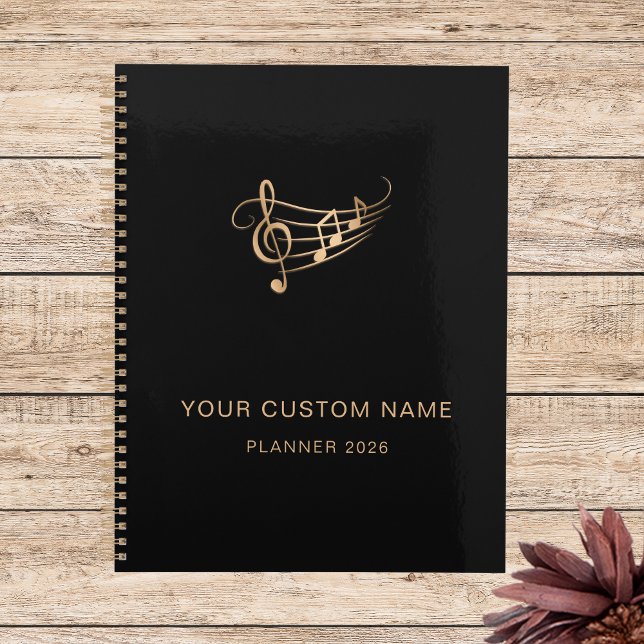 Elegant Music Notes Gold Black Singer Yearly Planner (Creator Uploaded)