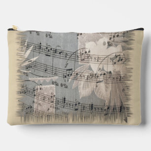 Elegant Music Notes In Blue And Beige Accessory Pouch