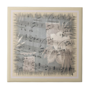 Elegant Music Notes In Blue And Beige Ceramic Tile