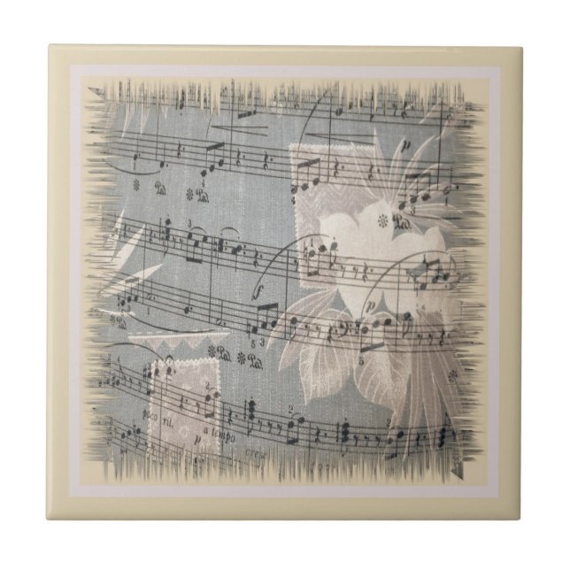 Elegant Music Notes In Blue And Beige Ceramic Tile (Front)