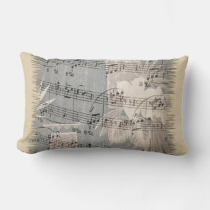 Elegant Music Notes In Blue And Beige Lumbar Cushion
