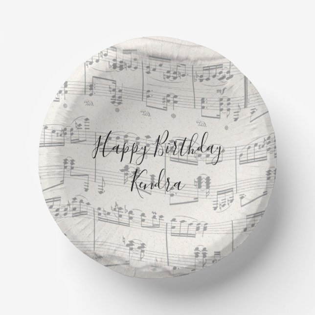 Elegant Music Notes with Script Paper Plate (Front)