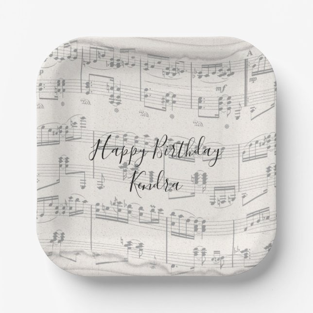Elegant Music Notes with Script Paper Plates (Front)