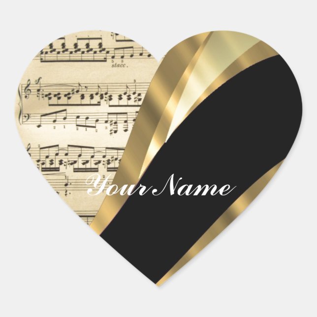 Elegant music sheet heart sticker (Front)
