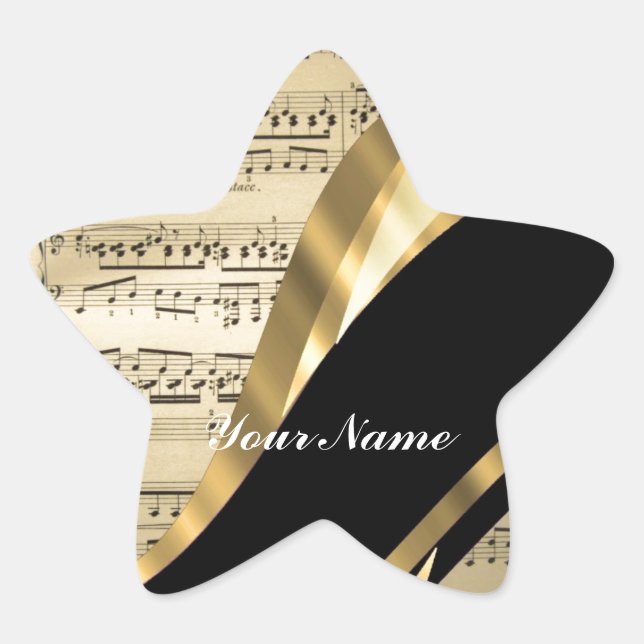 Elegant music sheet star sticker (Front)