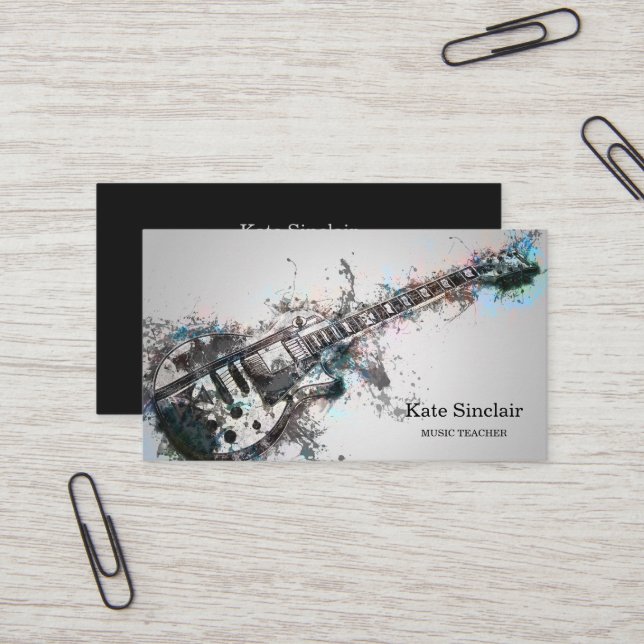 Elegant Music Teacher Keys Musical Business Card (Front/Back In Situ)