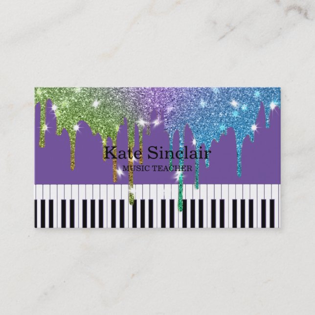 Elegant Music Teacher Piano Keys Musical Business Card (Front)