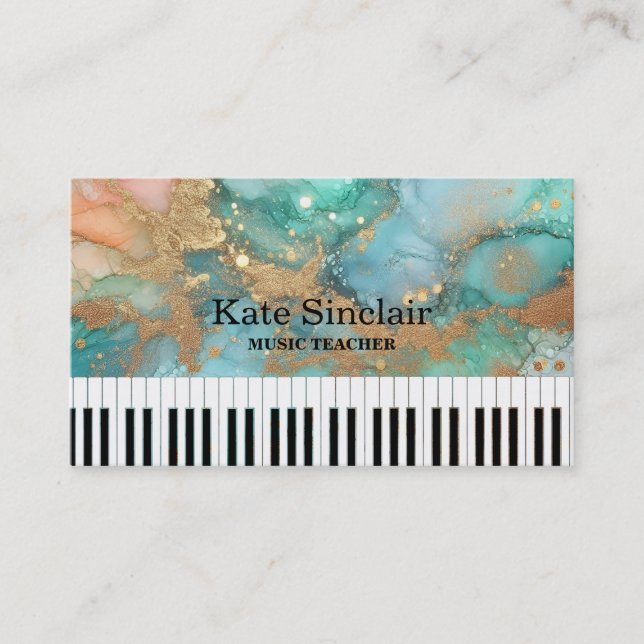 Elegant Music Teacher Piano Keys Musical Business Card (Front)