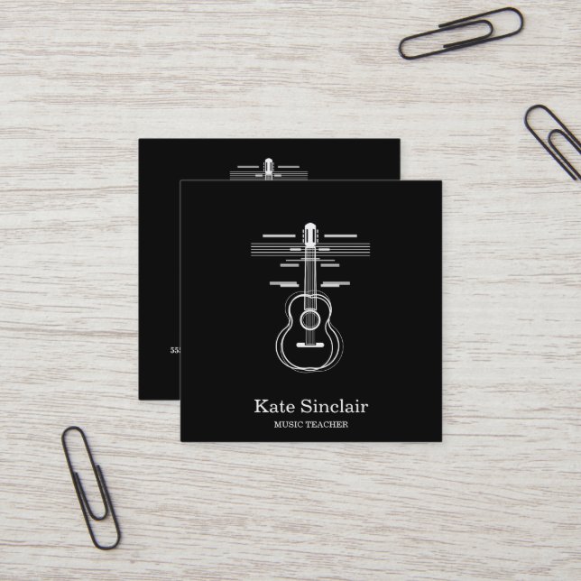 Elegant Music Teacher Piano Keys Musical Square Business Card (Front/Back In Situ)