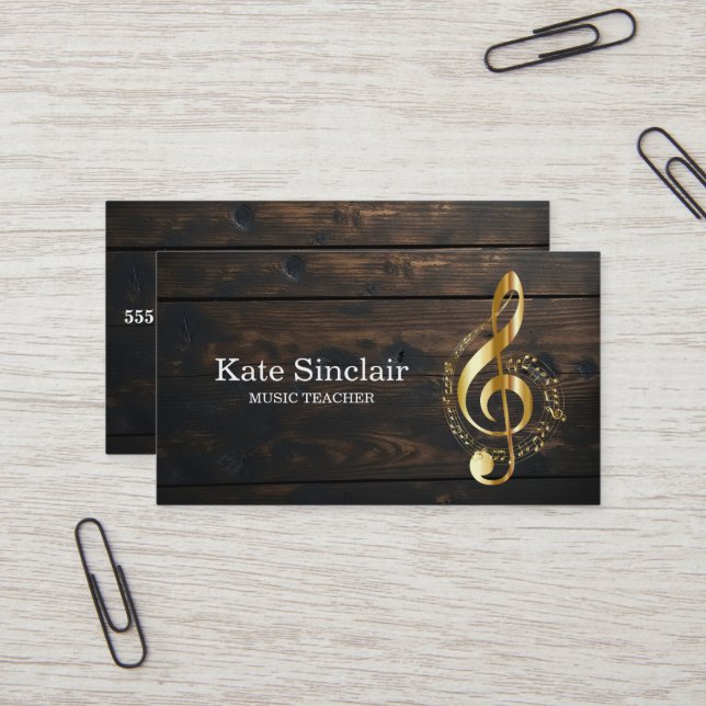 Elegant Music Teacher Piano Keys Musical wooden Business Card (Front/Back In Situ)