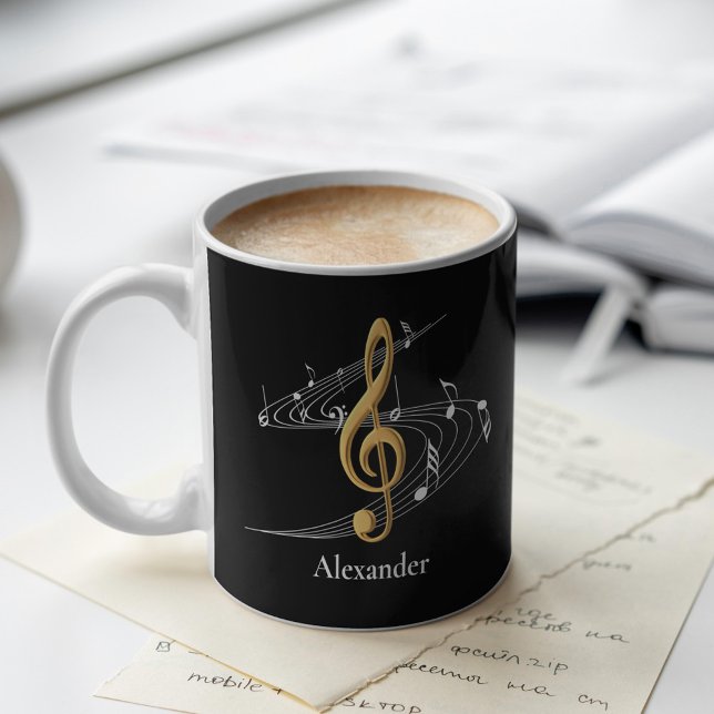 Elegant Music Treble Clef Black Gold Personalised Coffee Mug (Creator Uploaded)