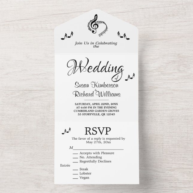 Elegant Music Wedding Theme w/ RSVP All In One Inv All In One Invitation (Inside)