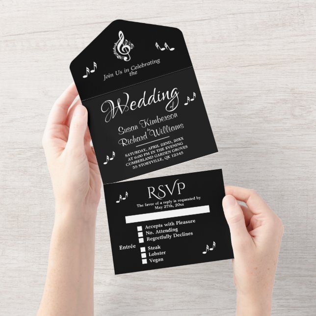 Elegant Music Wedding Theme w/ RSVP All In One Invitation (Tearaway)