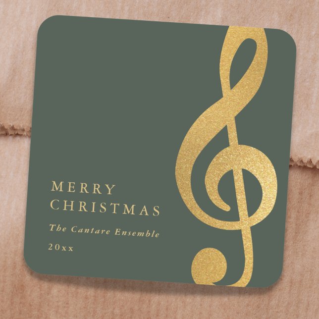 Elegant Musical Gold Treble Clef Merry Christmas Square Sticker (Creator Uploaded)