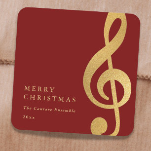 Elegant Musical Gold Treble Clef Merry Christmas Square Sticker