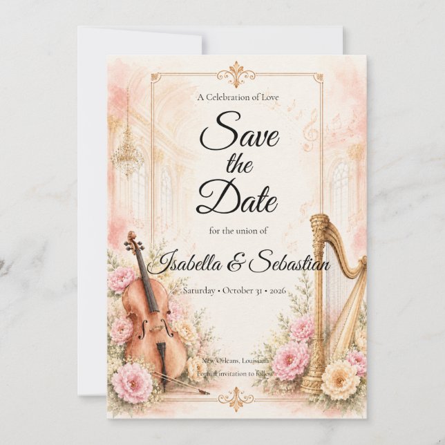 Elegant Musical Wedding Wedding Save The Date (Front)
