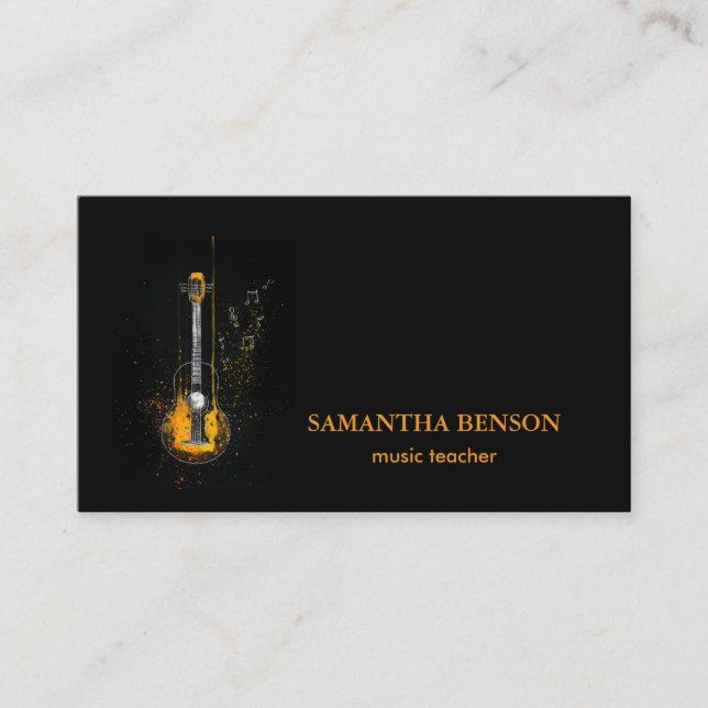 Elegant Musician Business card with Musical Guitar (Front)