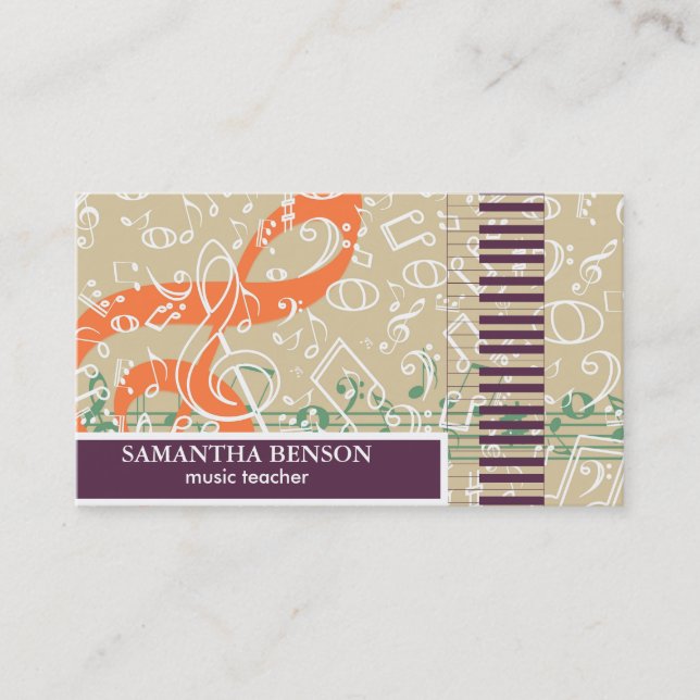 Elegant Musician Piano Instructor Music Teacher Business Card (Front)