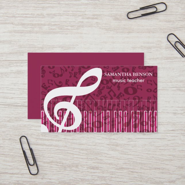 Elegant Musician Piano Instructor Music Teacher Business Card (Front/Back In Situ)