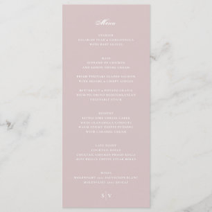 Elegant Musk Pink White Monogram Wedding Menu