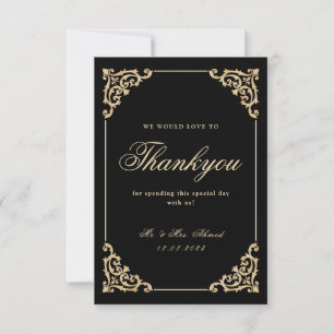 Elegant Muslim Black Gold Wedding Thank You Card