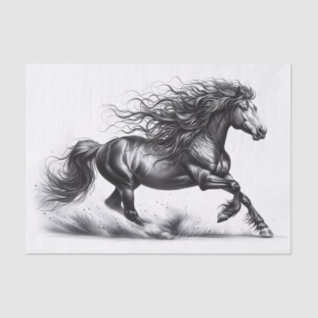 Elegant Mustang Horse Black and White Decoupage Tissue Paper (Front)