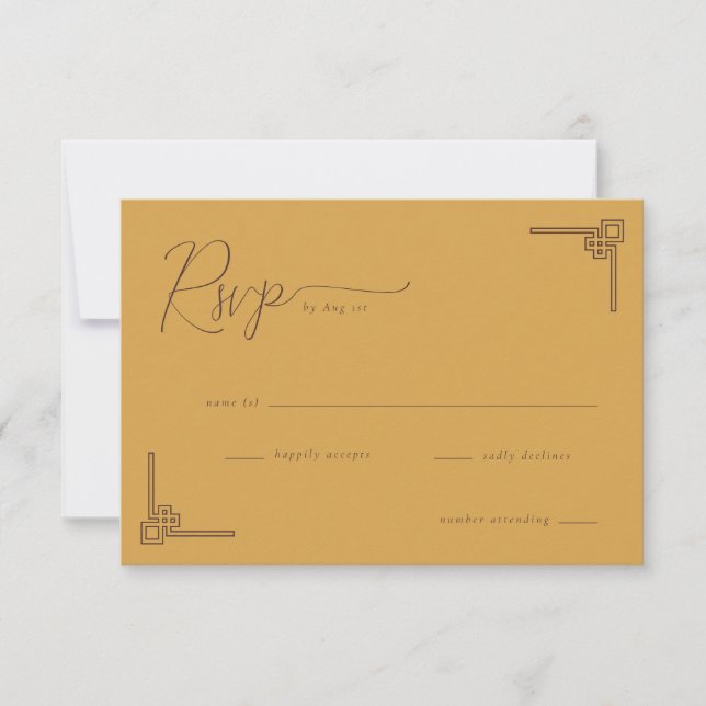 Elegant Mustard East Asian Motiff RSVP Card (Front)