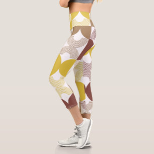 Elegant mustard modern mid century pattern cute capri leggings