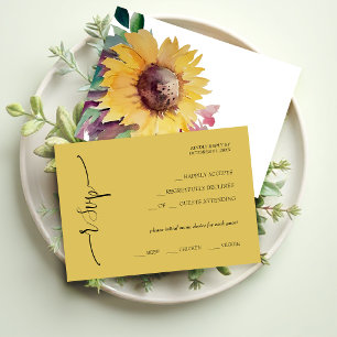 Elegant Mustard Sunflower Calligraphy RSVP Card