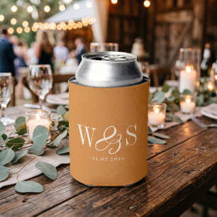 Elegant Mustard Wedding Couples Initials Can Cooler