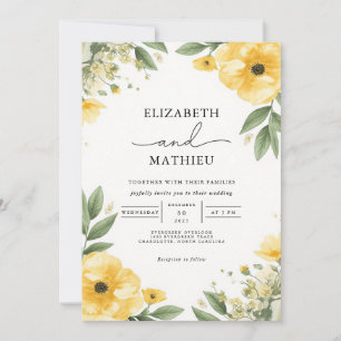 Elegant Mustard Yellow Floral Garden Wedding Invitation