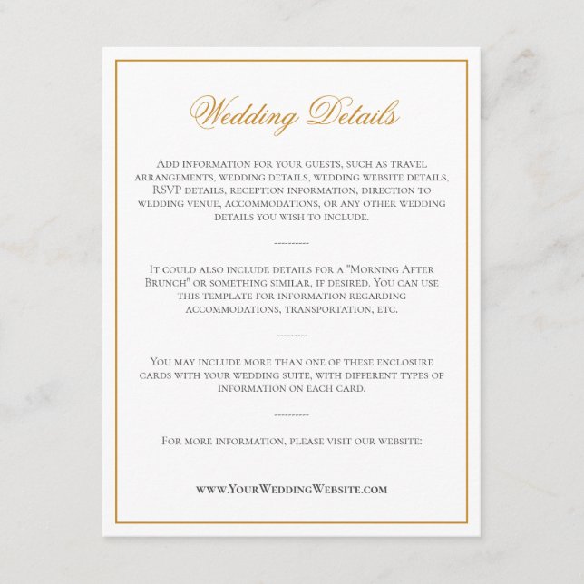Elegant Mustard Yellow Monogram Wedding Details Enclosure Card (Front)