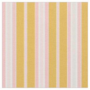 Elegant Mustard Yellow Pink French Ticking Stripe  Fabric