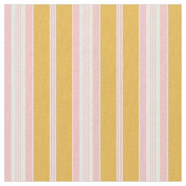 Elegant Mustard Yellow Pink French Ticking Stripe  Fabric (Close Up)