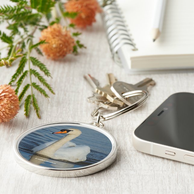 Elegant Mute Swan Waterbird on the Lake  Key Ring (Side)