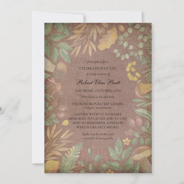 Elegant Muted Autumn Flowers Fall Funeral Invitation (Front)