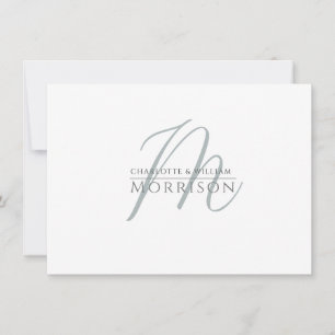 Elegant Muted Blue Black Monogram Couples Card
