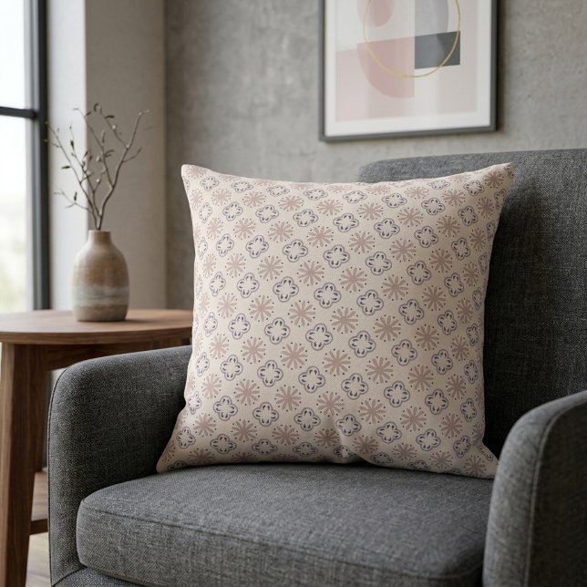 Elegant Muted Floral Clover & Starburst Pattern Cushion (Creator Uploaded)