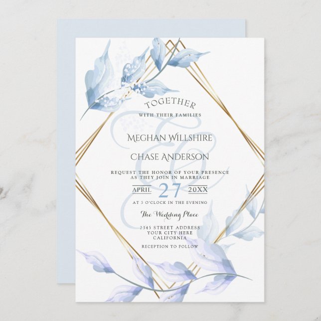 Elegant Muted Lilac and Dusty Blue Foliage Invitation (Front/Back)