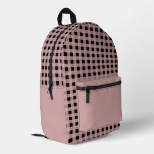 Elegant Muted Pink and Black Plaid Pattern Printed Backpack