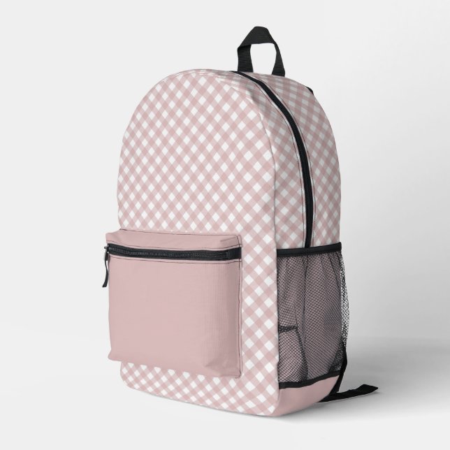 Elegant Muted Pink Plaid Pattern Printed Backpack (Back Corner Right)
