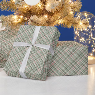 Elegant Muted Plaid Sage Green Tartan Holiday Wrapping Paper