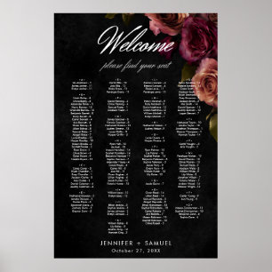 Elegant Muted Rust Burgundy Floral Wedding Seating Poster