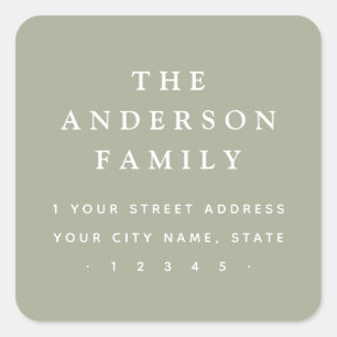 Elegant muted sage green return address square sticker