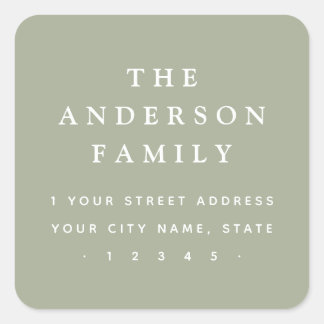 Elegant muted sage green return address square sticker