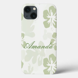 Elegant Muted Sage Hibiscus Pattern  iPhone 13 Case