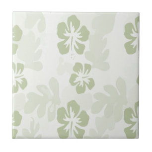 Elegant Muted Sage Hibiscus Pattern  Ceramic Tile