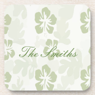 Elegant Muted Sage Hibiscus Pattern  Coaster