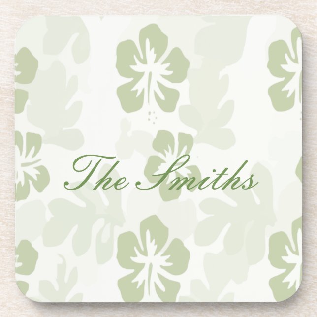 Elegant Muted Sage Hibiscus Pattern  Coaster (Front)
