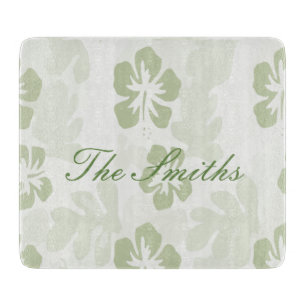 Elegant Muted Sage Hibiscus Pattern Cutting Board